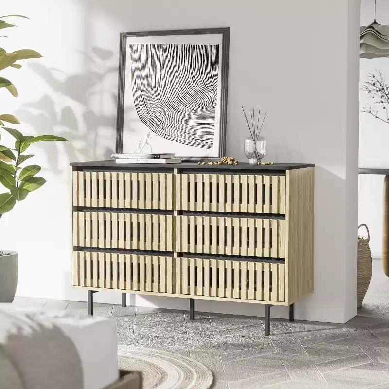 6 Drawers Dresser Chest, Handleless Storage Cabinet for Bedroom, Natural -ModernLuxe