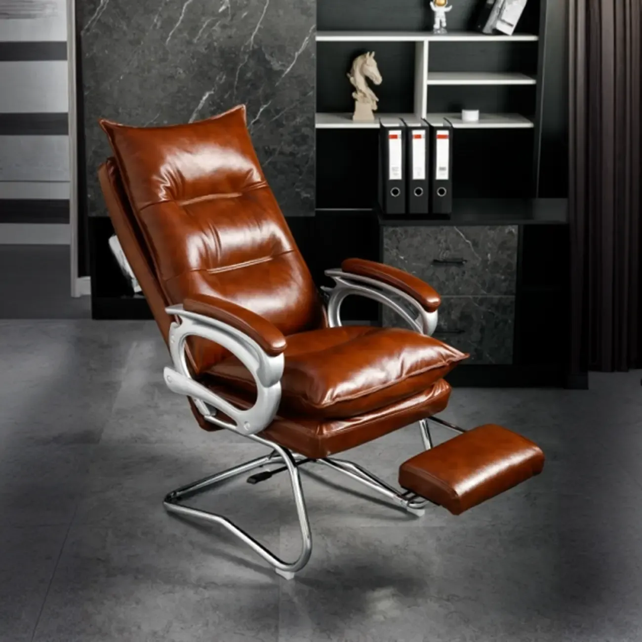Elegant Brown Leather Reclining Executive Office Chair