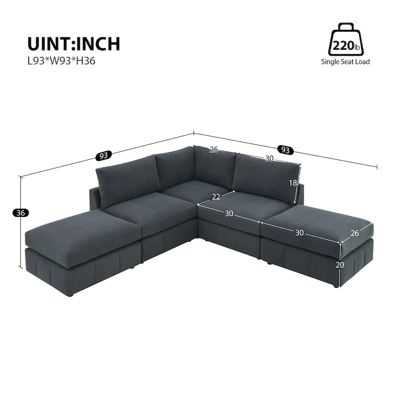 93Modern Sectional Sofa with Vertical Stripes