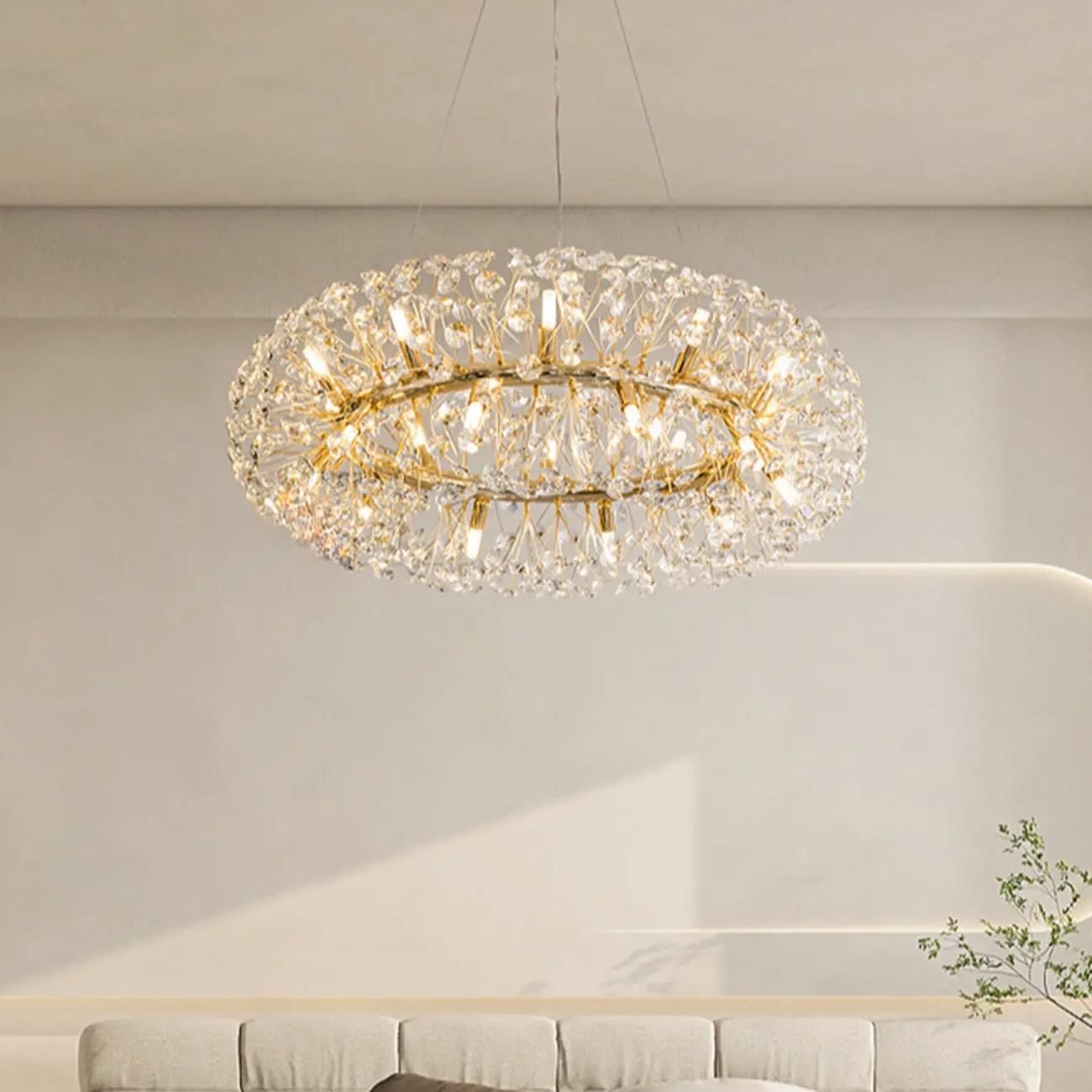 Luxury Crystal Round Chandelier with Geometric Design