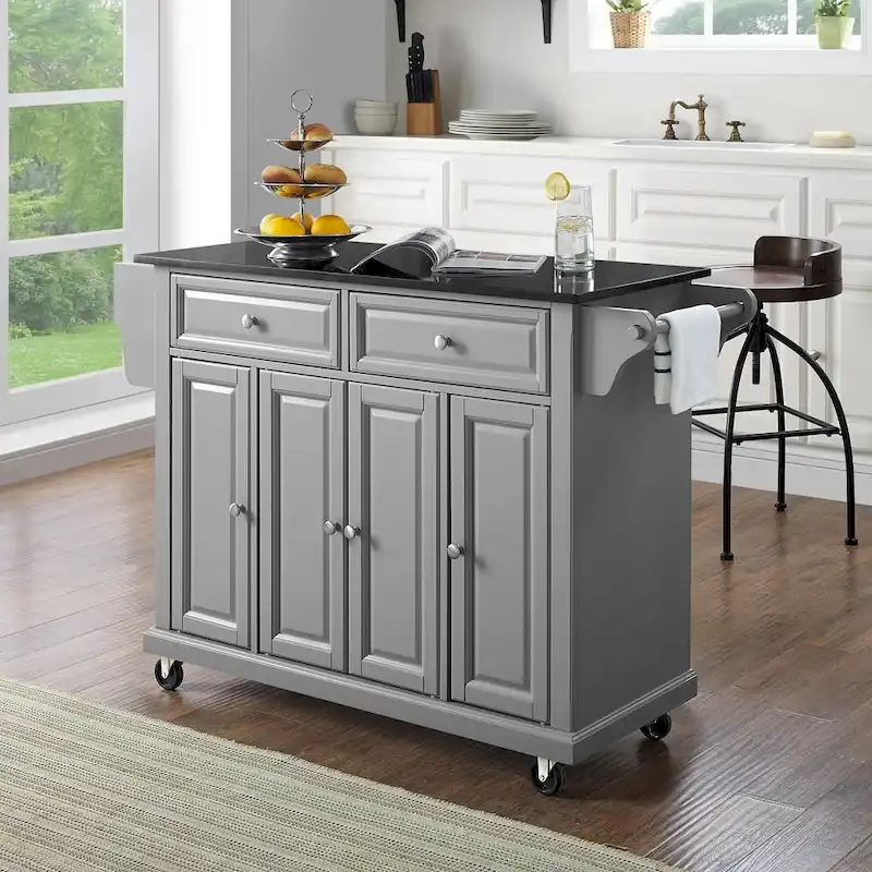 Crosley Solid Black Granite Top Kitchen Island - 51.5 W x 18 D x 34 H