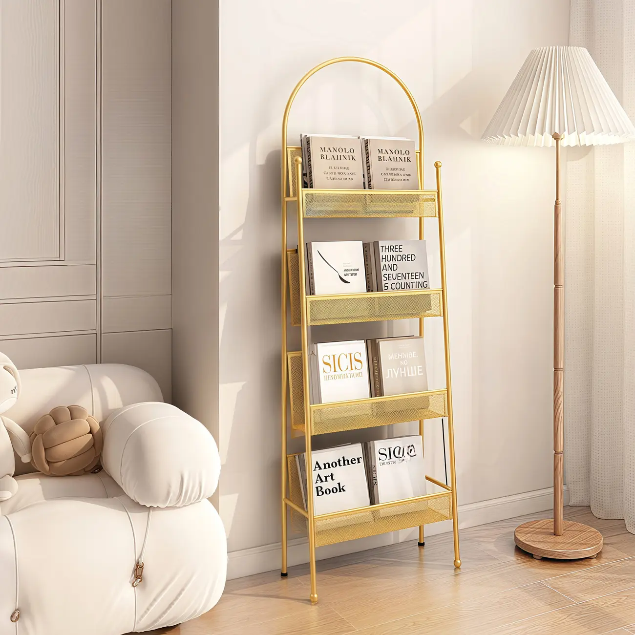 Vertical Metal 4-Shelf Open Back Ladder Bookshelf