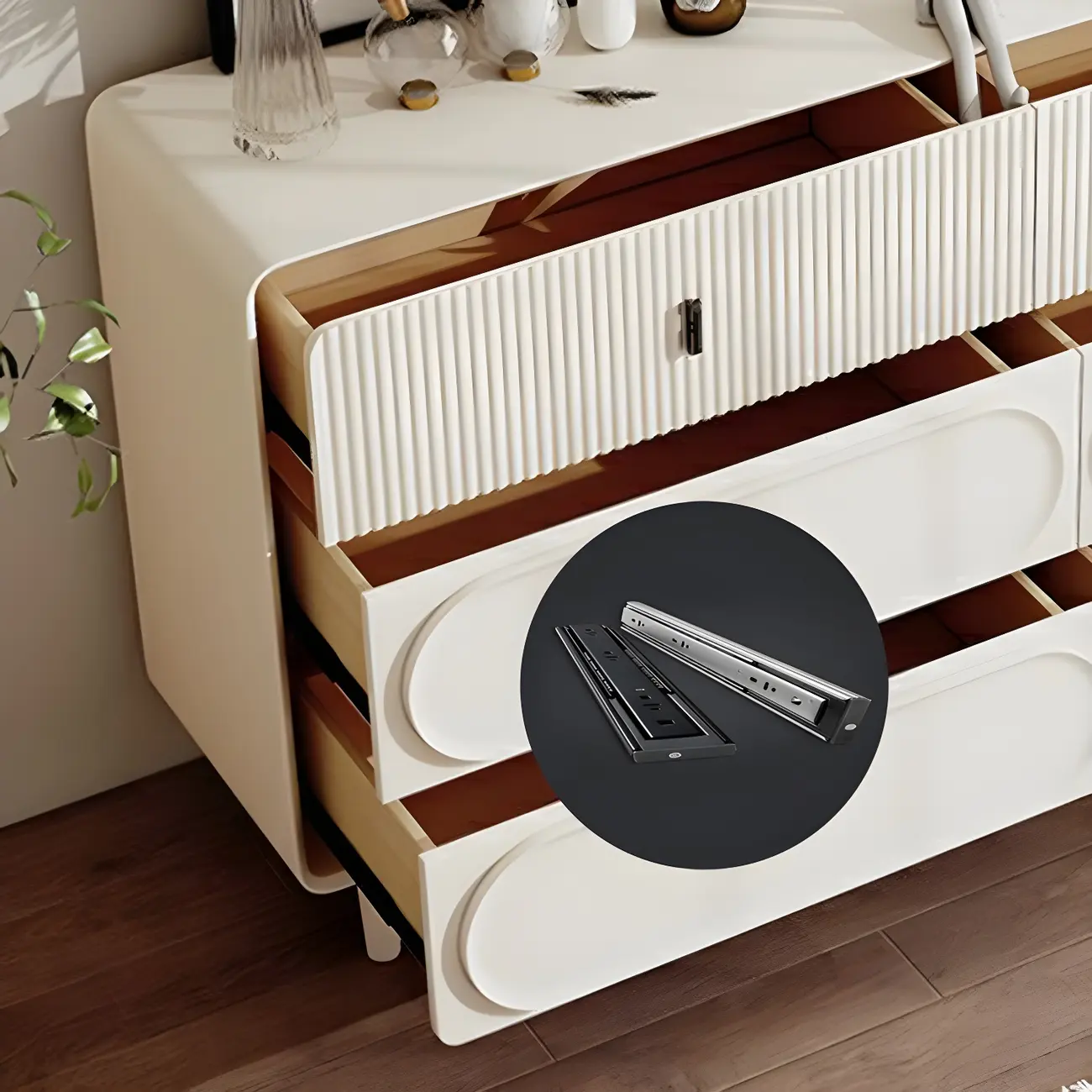 Classic White Wooden Chest with Metal Handles & Drawers