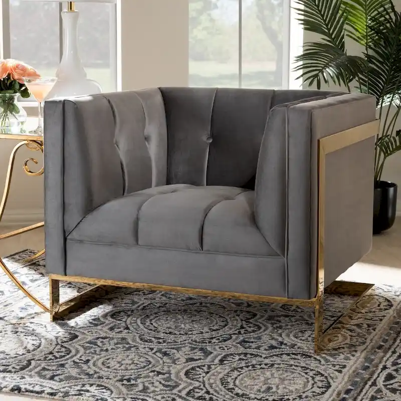 Glam Velvet Fabric Armchair with Gold-Tone Frame