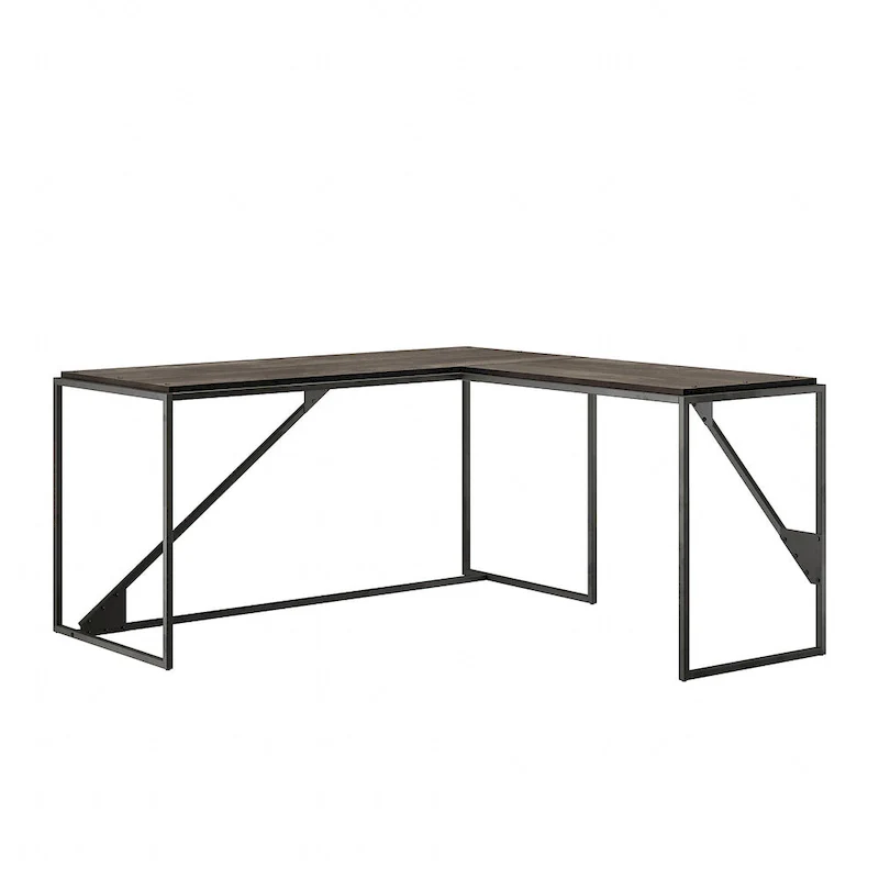 Rustic Gray L Shaped Industrial Desk with Steel Frame for Adults