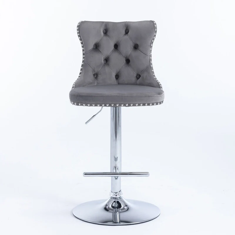 Swivel Velvet Barstools Adjustable Seat Height from 25-33 Inch, Upholstered Chrome Base Bar Stools with Backs