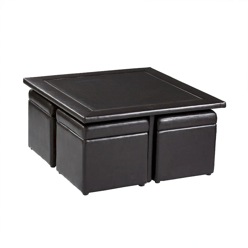 Dark Brown Coffee Table and Storage Ottoman Set