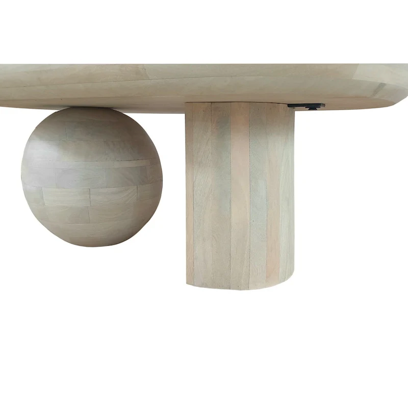 38 Inch Coffee Table, Oblong Mango Wood Top with a Modern Ball Leg