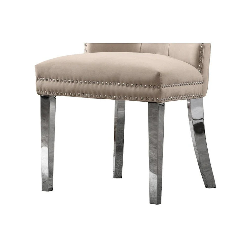 Wingback Button-Tufted Dining Chairs with Nailhead Trim & Steel Frame – Black / Grey / Cream / Navy Blue / White Faux Leather