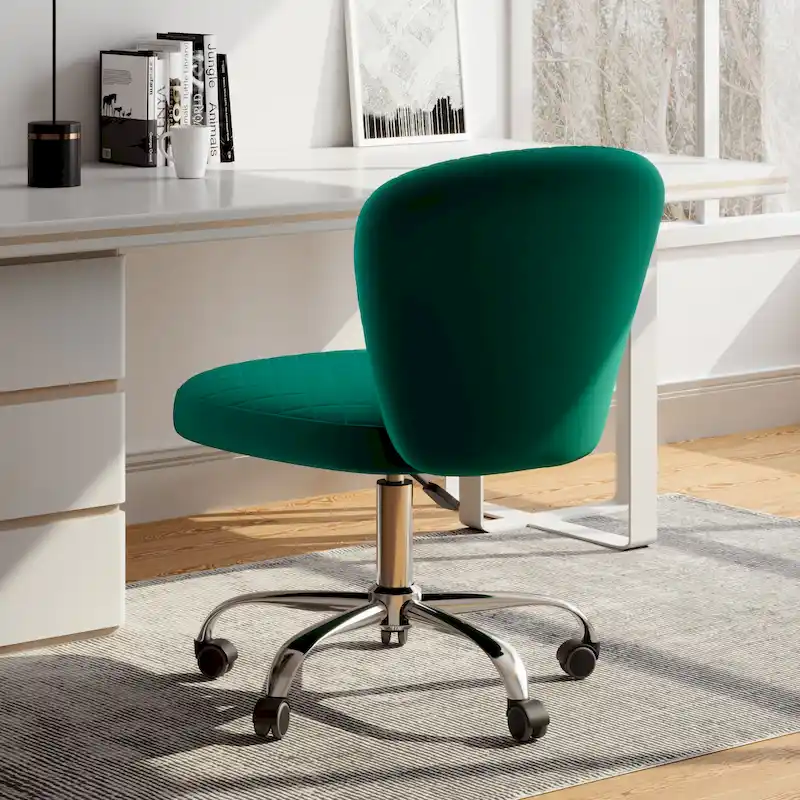 Blue/Grey/Pink/Beige Velvet Armless Swivel Office Chair, 1-Person