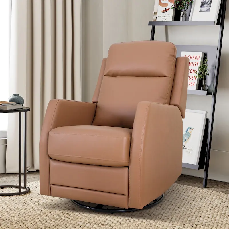 Modern Faux Leather Manual Rocking Swivel Recliner with Wingback