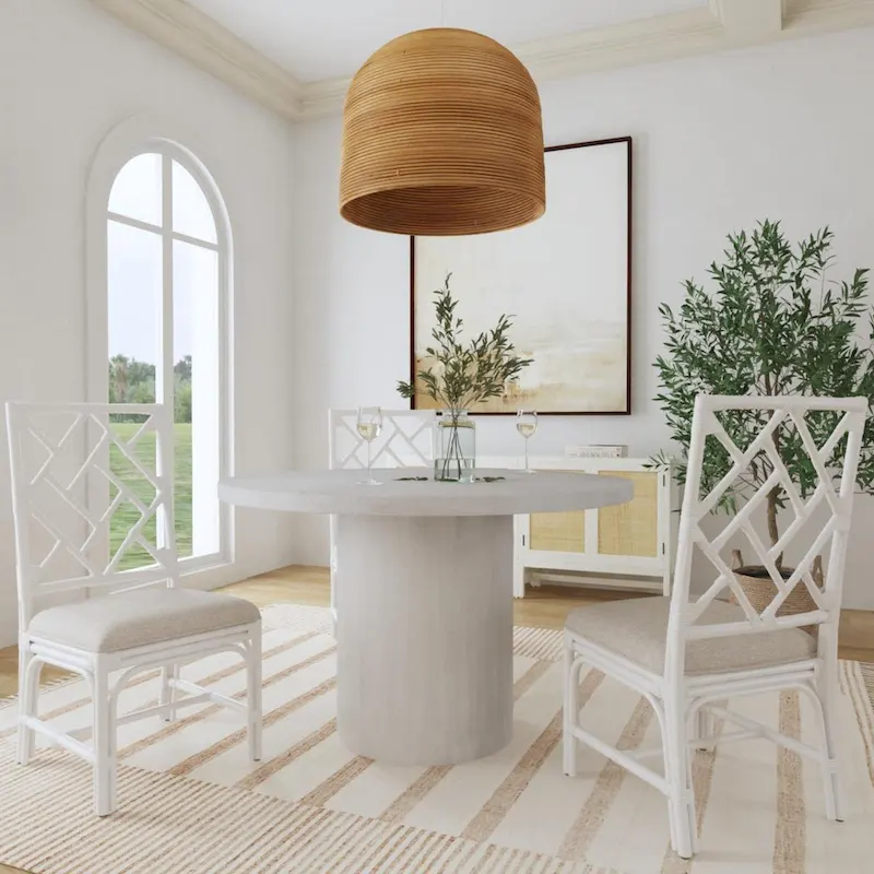 Natural Rattan Handmade Chippendale Cushioned Dining Chairs by