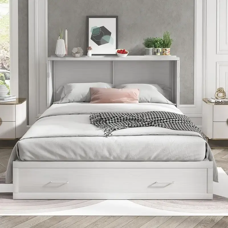 Mixoy Murphy Bed Cabinet Bed Chest with Mattress & Drawer