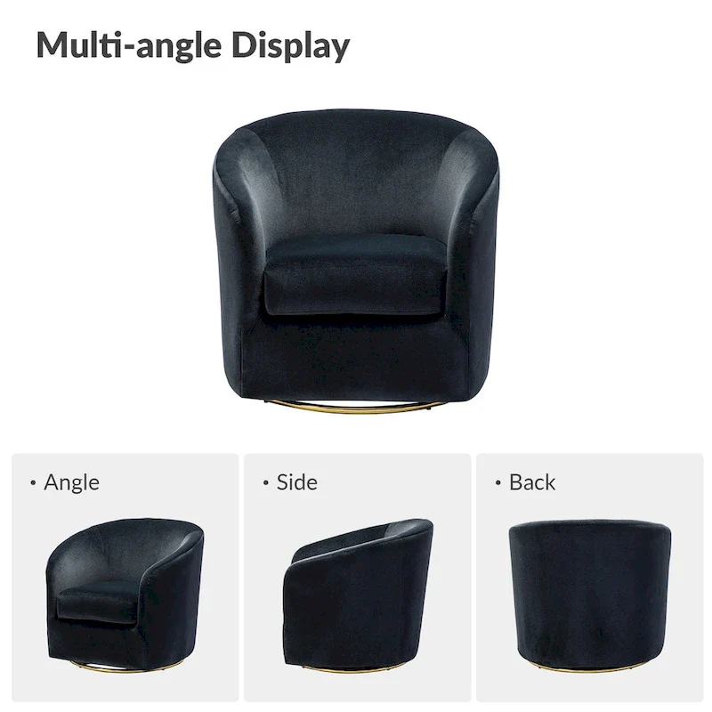 Eleuterio Modern Velvet Curved Swivel Accent Barrel Chair with Metal Base by HULALA HOME