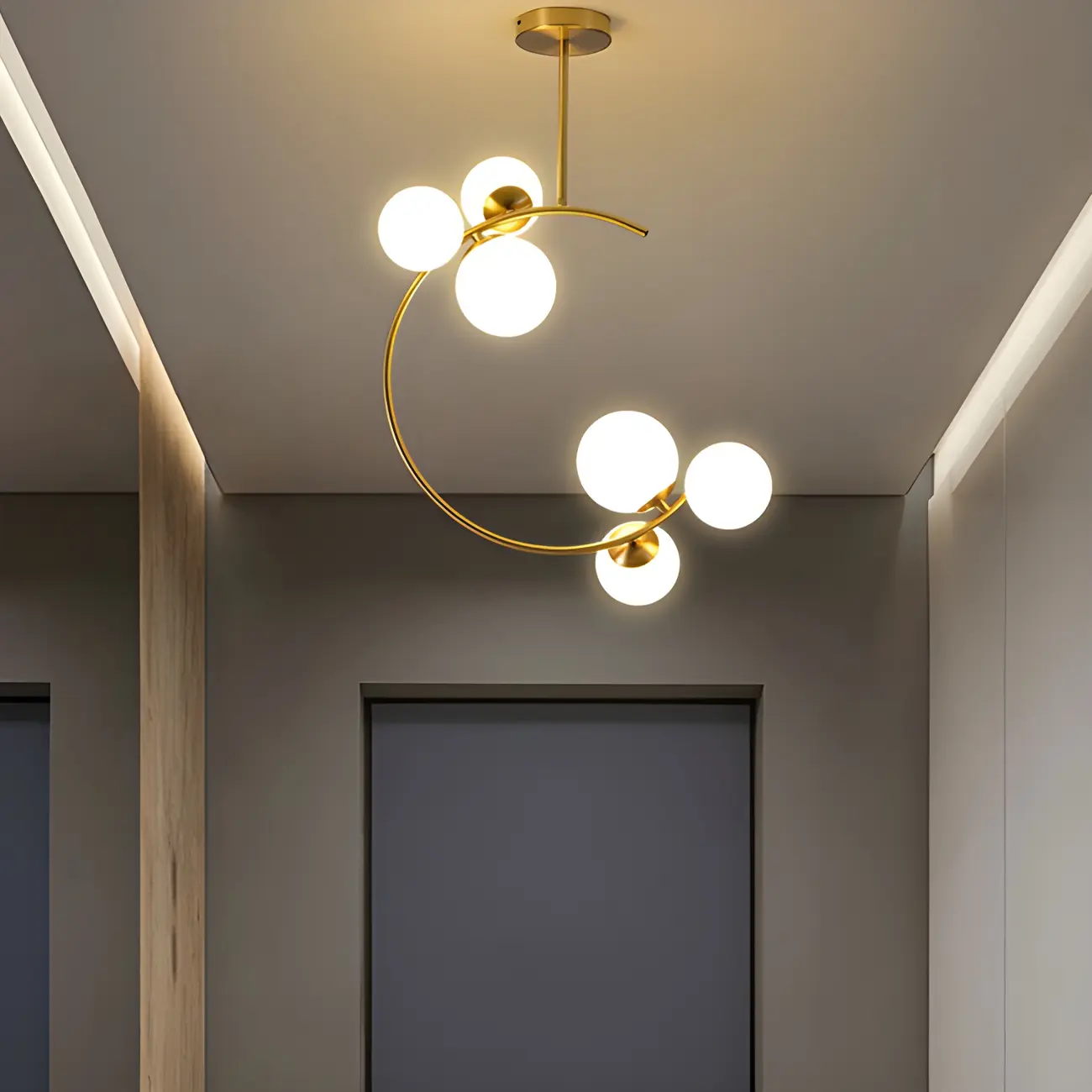 Modern Globe Glass Metal Gold Semi Flush Ceiling Light