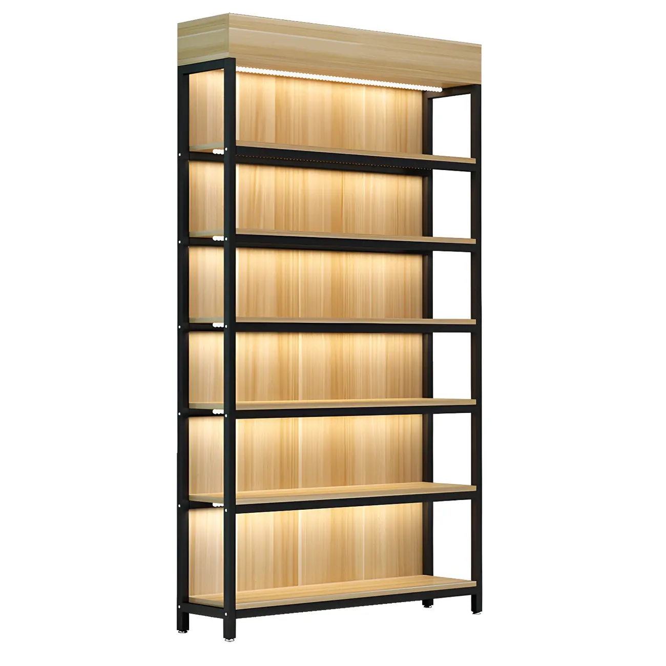 Modern Wood Open Multi-Shelf Large Display Cabinet