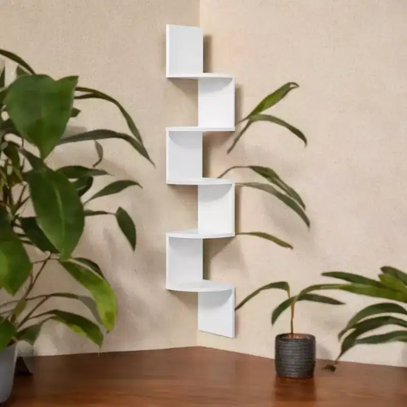 Wall Mount Floating Corner Shelf, 5-Tier Radial for Bedroom, Living Room, Bathroom, Home Office