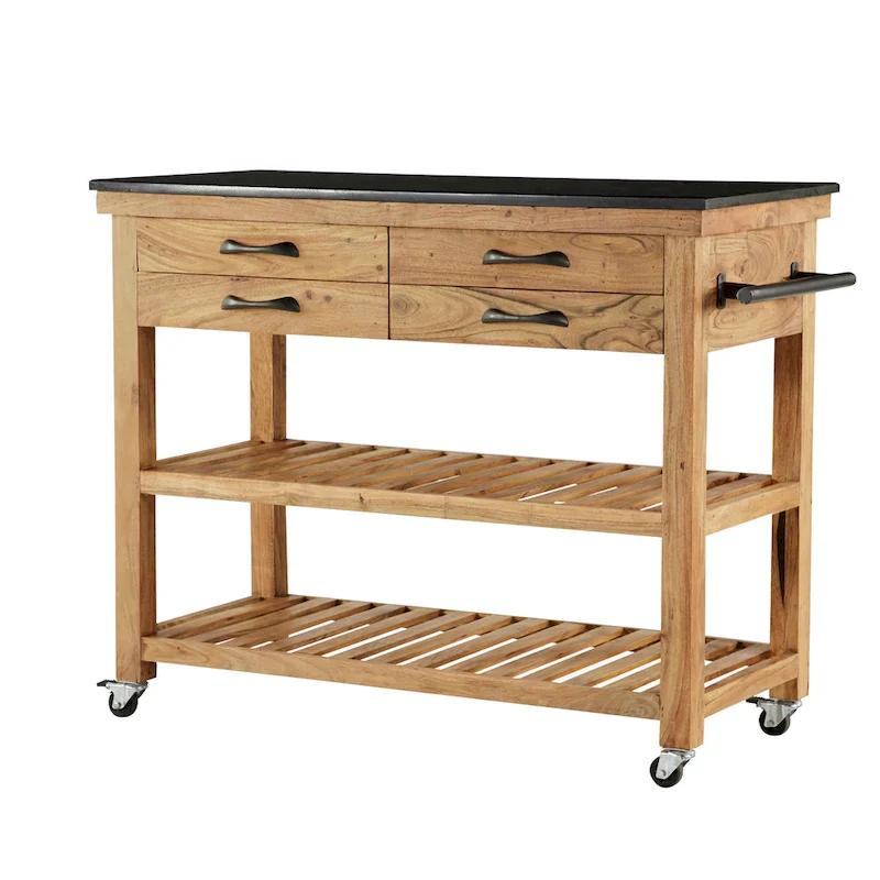 4-Drawer Rolling Kitchen Cart with Marble Top, Brown