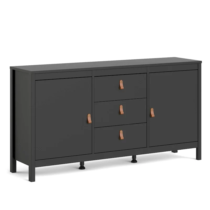 Black Matte / White / Hickory, 2-Door 3-Drawer Sideboard, 2-Person Assembly