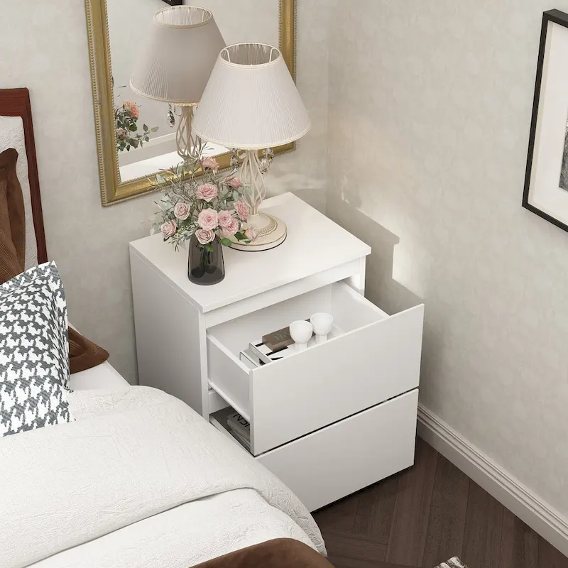 Yellow / Grey / White 2-Drawer Nightstand, Single