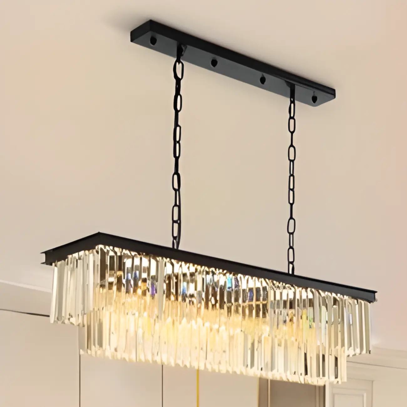 Modern Island Light 2 Tier Transparent Glass in Linear Shape