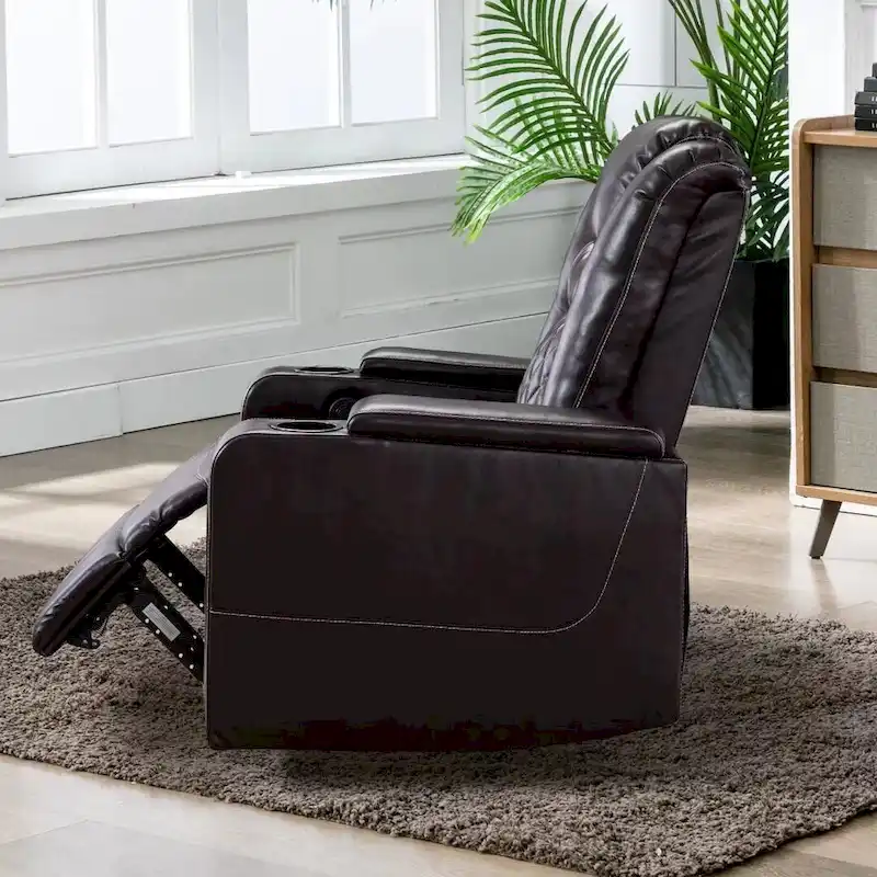 Black / Brown Electric Power Recliner Chair with Cup Holders & USB Ports – Home Theater Style, 1 Person Use