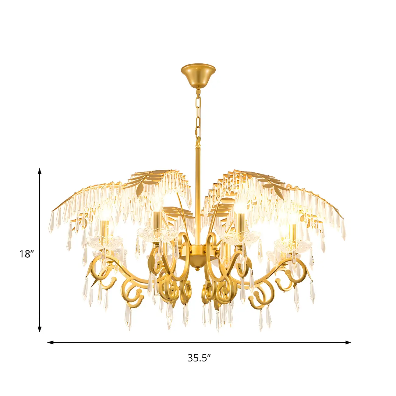 Luxurious Golden Leaf Curved Chandelier with Crystal