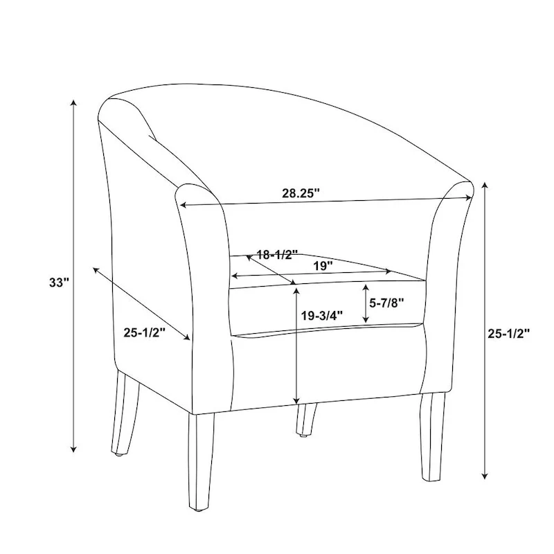 Linon Andrew Barrel Club Chair Jet Black Upholstery