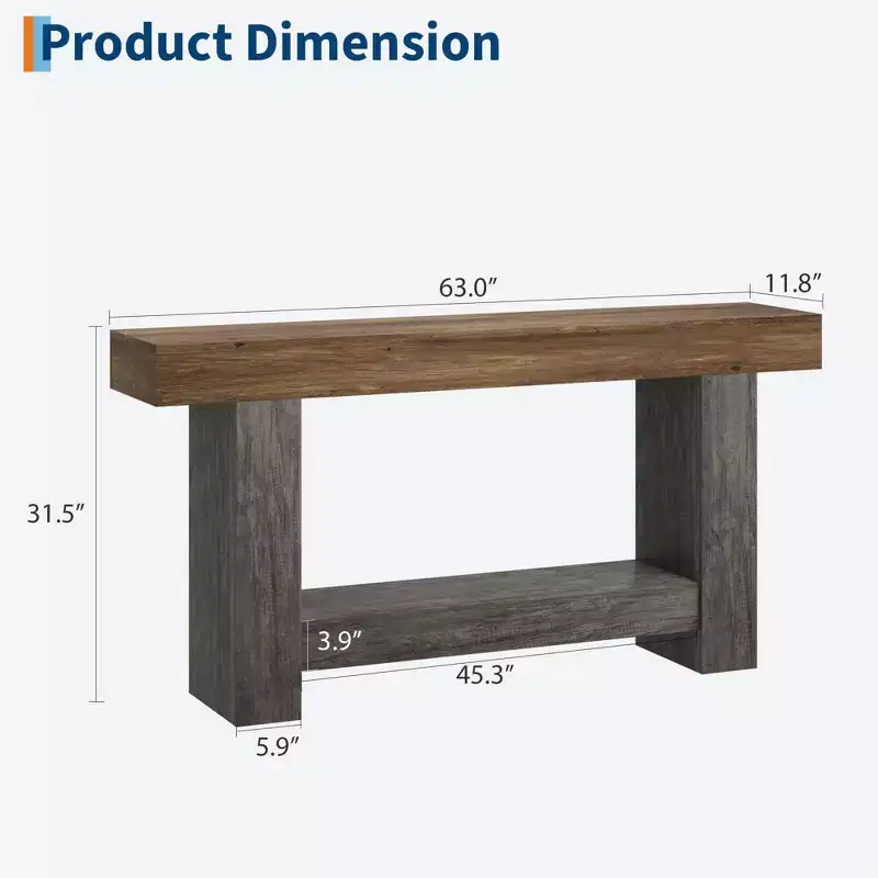 2-Tier Farmhouse Entryway Table, Long Sofa Accent Console Table, Behind Couch Table with Open Storage for Home Entrance, Living Room & Hallway