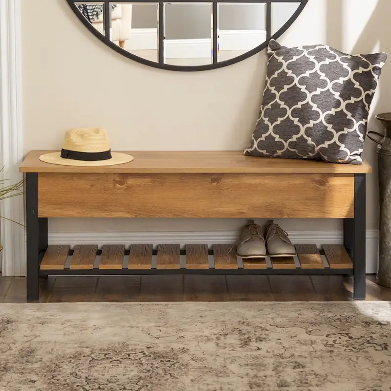 Lift-Top Storage Bench, White Oak/Grey Wash/Barnwood/Dark Walnut, 1-Person