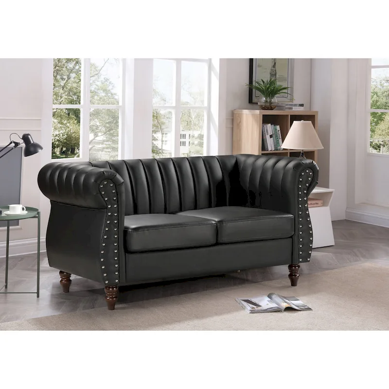 Capri Faux Leather Chesterfield Rolled Arm Loveseat