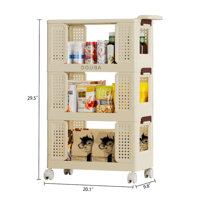 3-Tier Mobile Kitchen Cart with Lockable Wheels