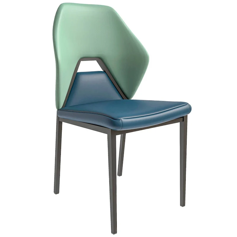 PU Leather Dining Chair – Brown/Grey/Blue Grey/Green Blue/White, Iron Legs, Single