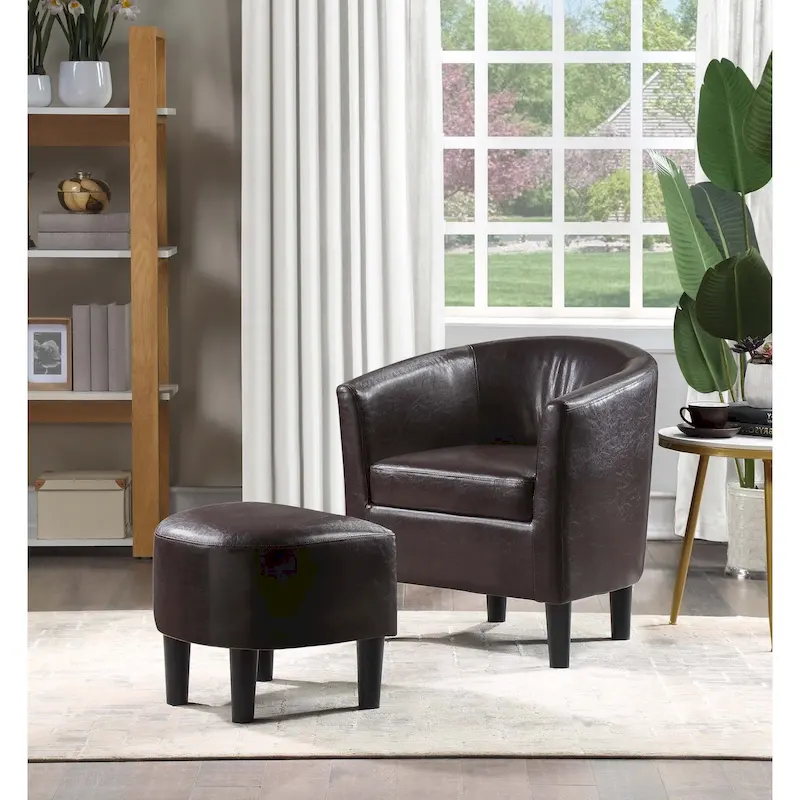 Barrel Accent Chair with Ottoman – Multiple Colors & Fabrics, Single