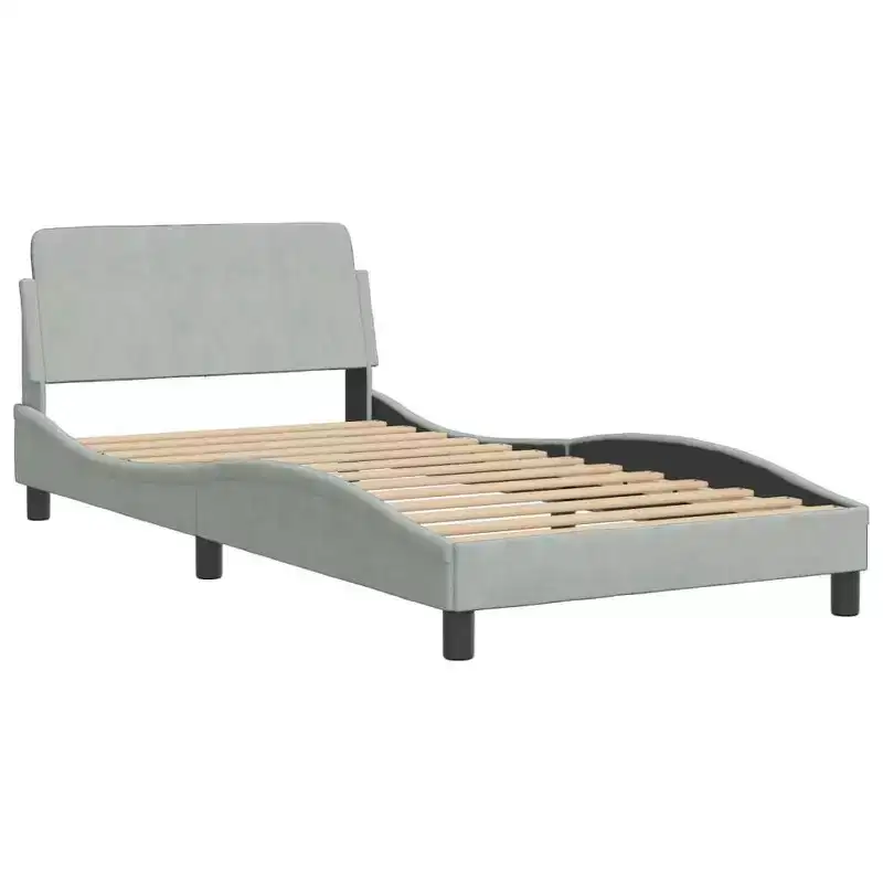 vidaXL Bed Frame with Headboard Platform Foundation Bedroom Furniture Velvet - Light Gray Twin