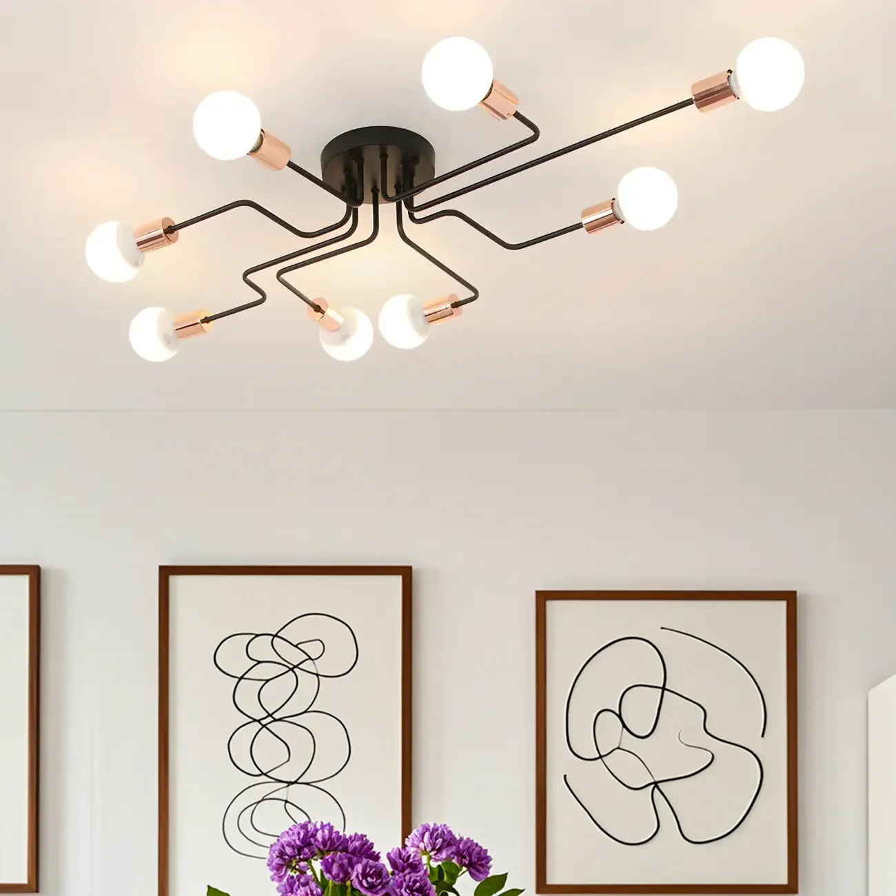 Industrial Branch Metal Semi Flush Ceiling Light