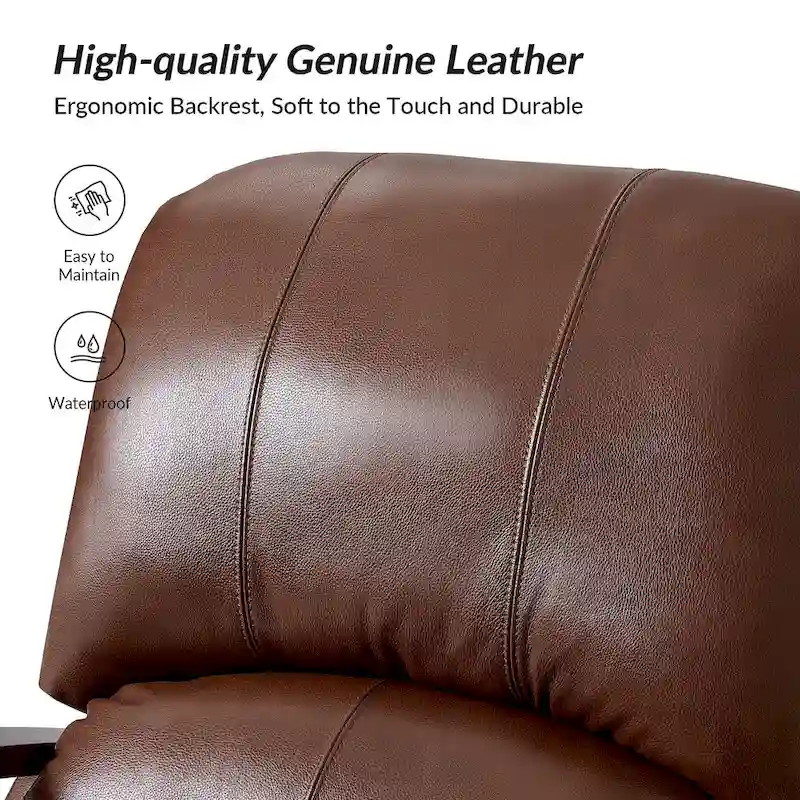 Alex Mid-century Modern Cigar Genuine Leather Manual Recliner with Wooden Curved Arms, Set of 2