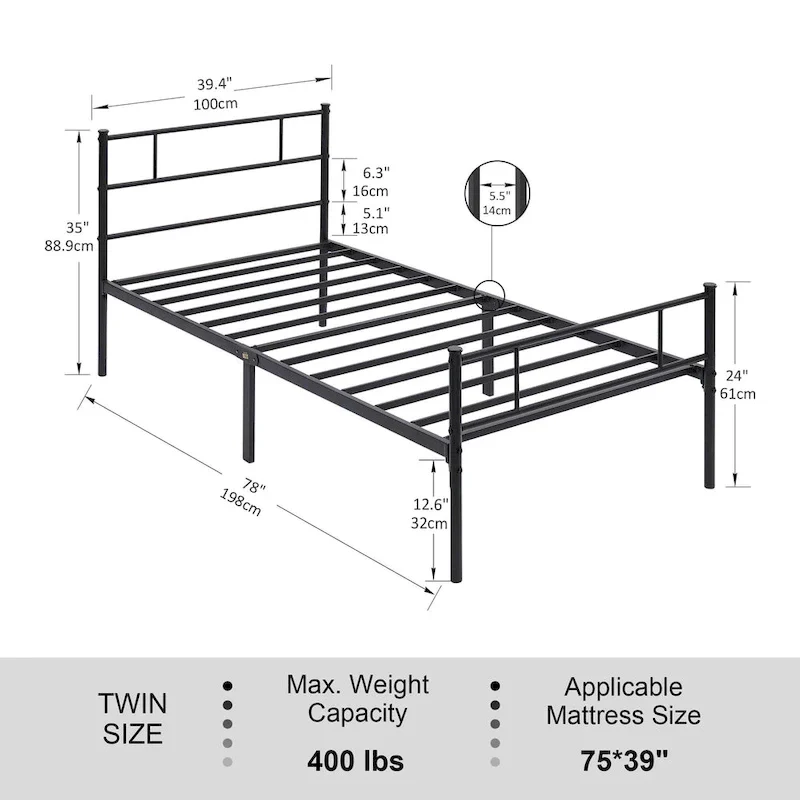 Metal Bed Frame with Headboard and Footboard, No Box Spring Needed