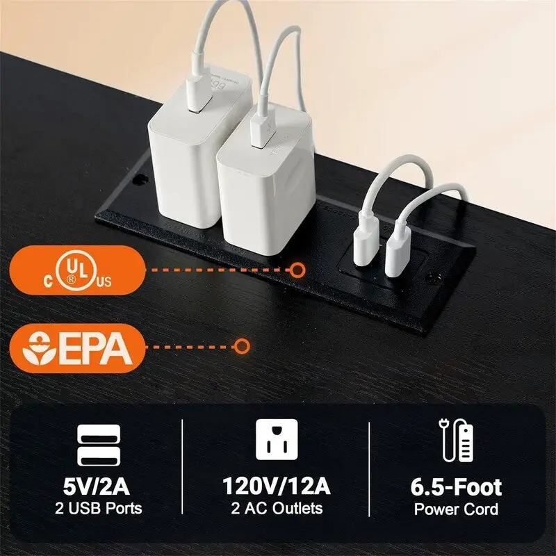 Narrow Side Table with Charging Station - 15.35D x 11.8W x 22.8H