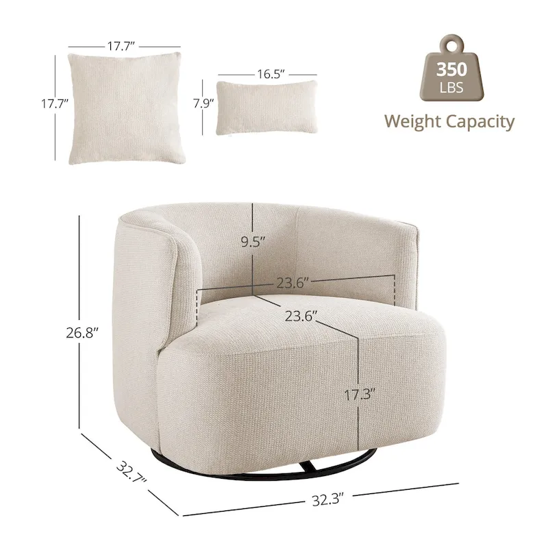 Swivel Accent Armchair Fabric Blend, Modern Barrel Living Room Sofa Chair - 32.7 W x 32.7 D x 26.8 H