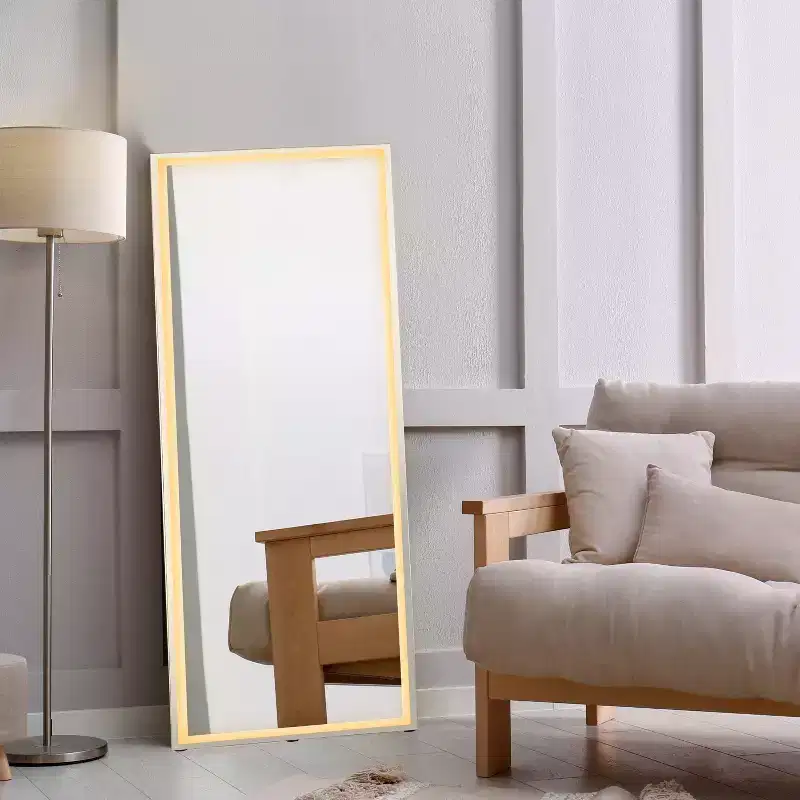 Soraya 65 x 22 Full-length Frameless Anti-Fog Plug-in/Hardwire Aluminum Front-lit Tri-color LED Freestand/Hang Mirror w/ Touch Control - JONATHAN Y
