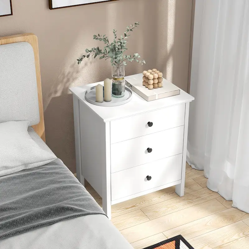 Gymax 3-Drawer Nightstand Wooden Bedside Table Modern Side End Table - See Details