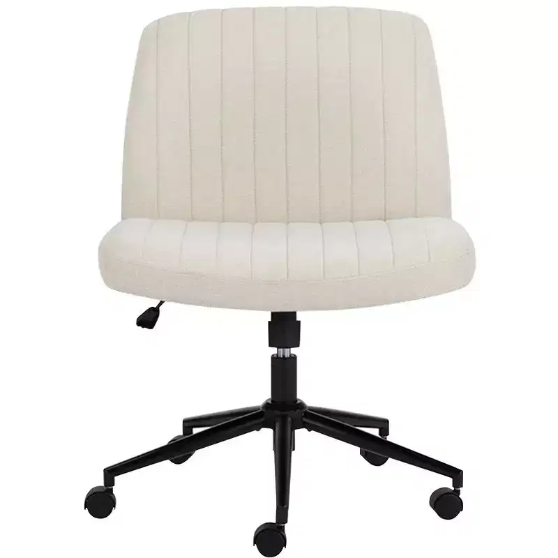 MAYEERTY Cross-Legged Office Vanity Chair, Armless Swivel Fabric Chair with Replaceable Wheels Fixed Base