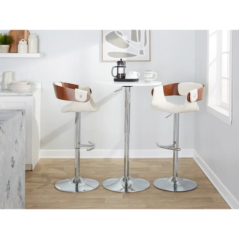 Adjustable Swivel Bar Stool - Grey/Cream Fabric - Single Seat