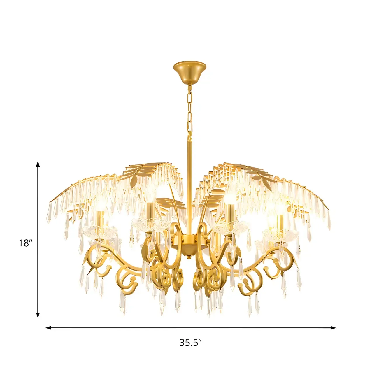 Luxurious Golden Leaf Curved Chandelier with Crystal