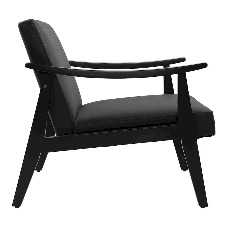 Faux Leather Accent Chair Solid Wood Armchair in Black Finish