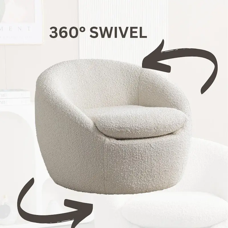 Swivel Barrel Chair - 360° Rotation - Boucle Fabric