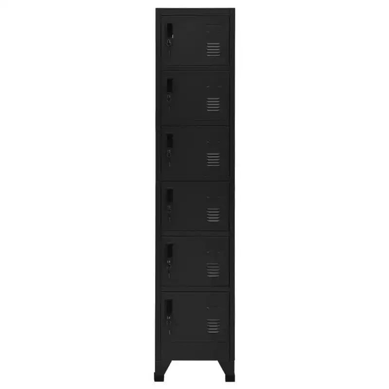 vidaXL Modern Steel Locker Cabinet with 6 Lockable Doors and Air Vents - Black - 15 x 15.7 x 70.9