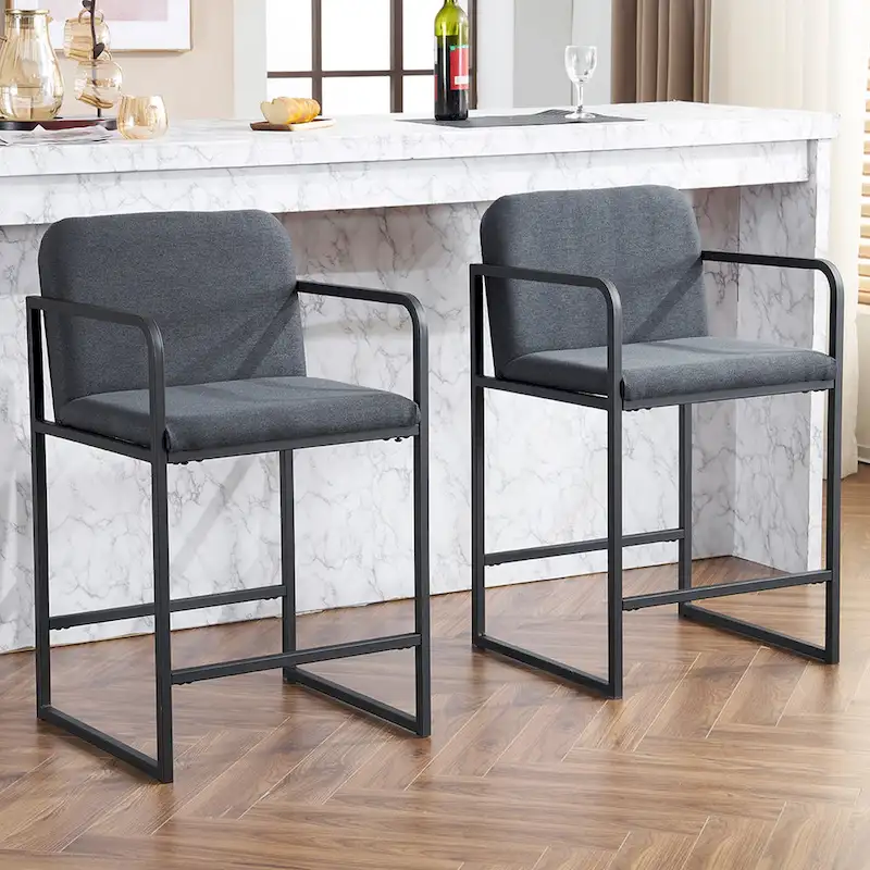Set of 2,Modern Upholstered Counter Height Bar Stool with Armrests, Metal Frame and Padded Seat