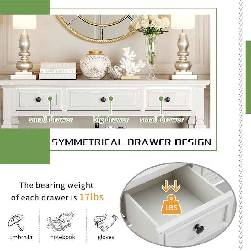 Merax Retro Style Console Table with Three Top Drawers and Bottom Shelf